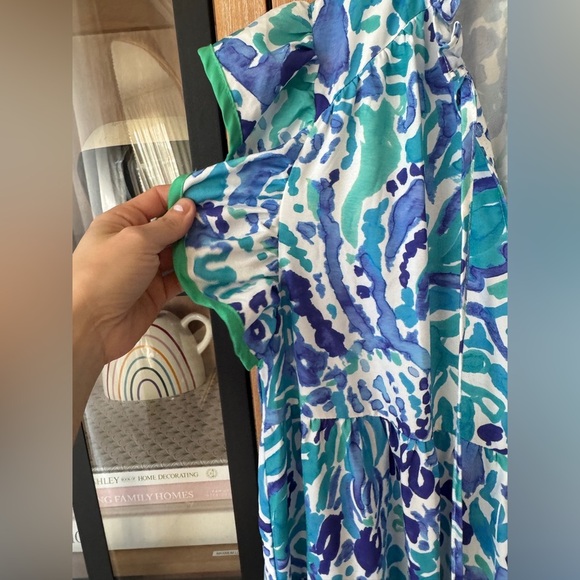 Umgee maxi dress lilly Pulitzer print watercolor ruffle short sleeve tiered - Picture 7 of 9
